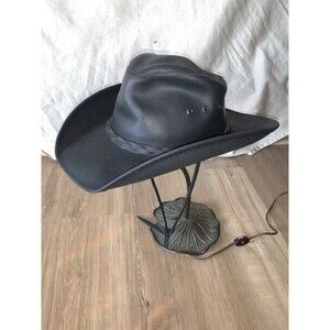 American Hat Makers Hollywood Cowboy Black Leather Hat Size MED  EUC